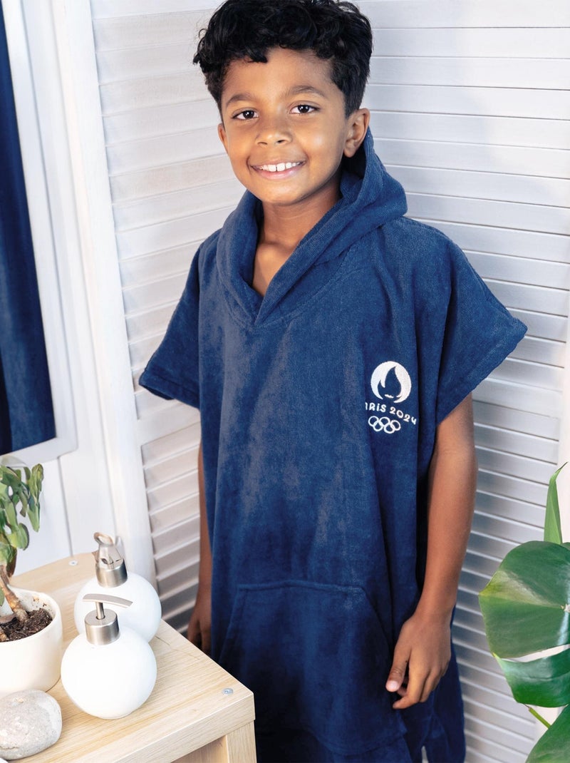 Poncho de bain Enfant 100% Coton, PARIS 2024 JEUX OLYMPIQUES LOGO Bleu marine - Kiabi