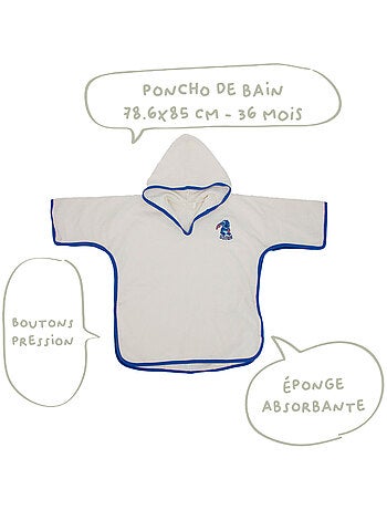 Poncho de bain ou de plage bébé brodé 100% coton - Stitch - Babycalin