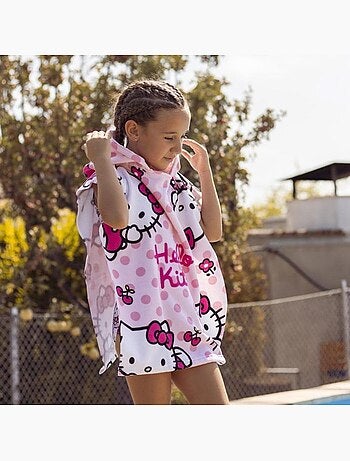 Poncho de plage - hello kitty - 50x115 cm - rose - synthétique - lavable