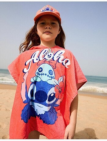 Poncho de plage à capuche en coton avec imprimé Stitch
