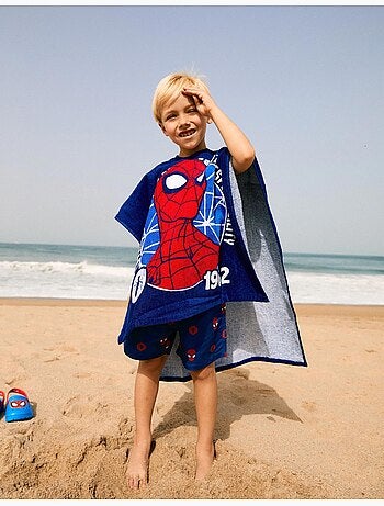 Poncho de plage à capuche en coton avec spider-man