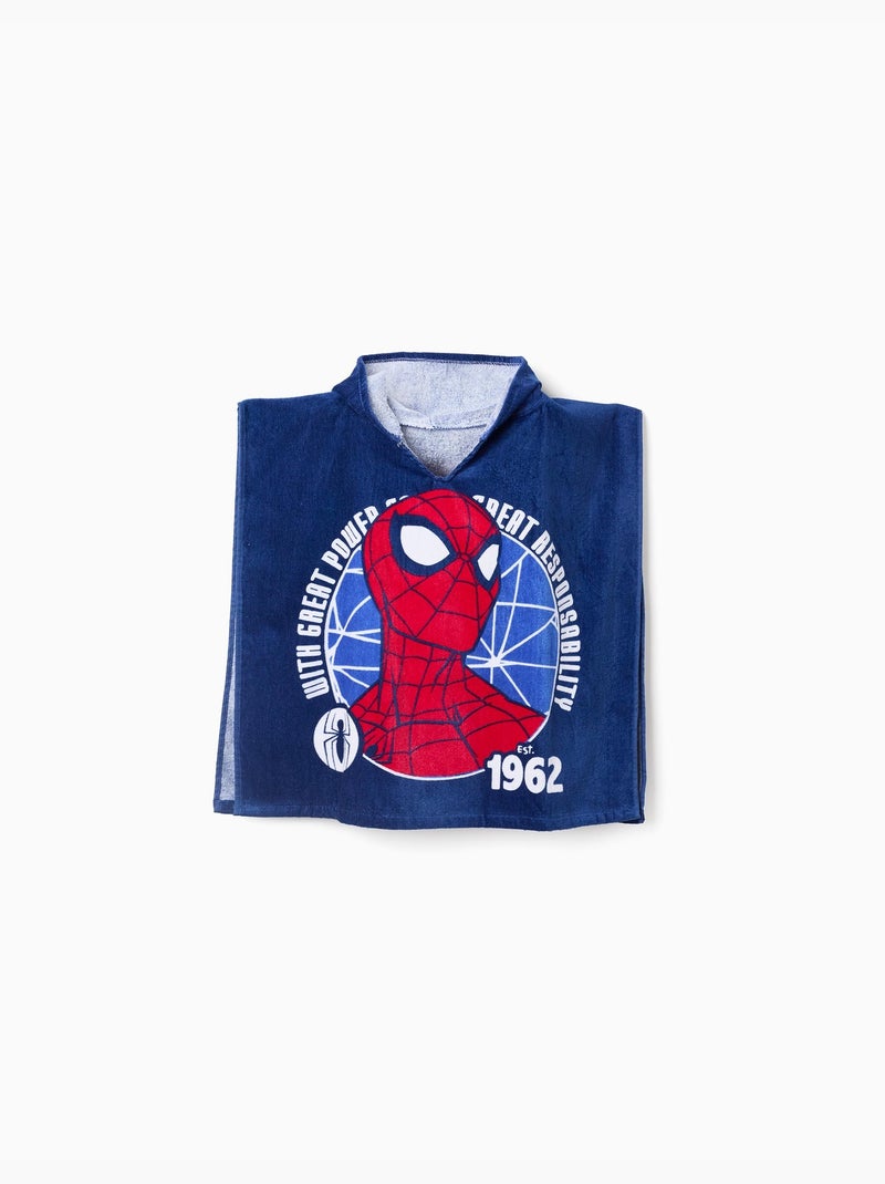 Poncho de plage à capuche en coton avec spider-man Bleu foncé - Kiabi