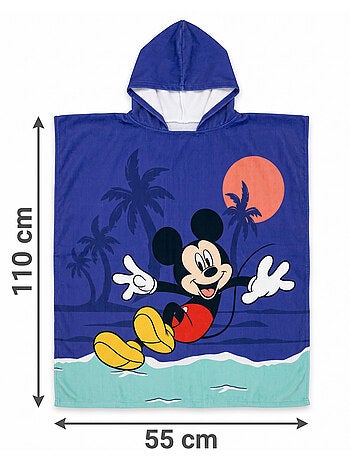 Poncho de plage mickey mouse disney 55x110cm – capuche oreilles – 100% polyester
