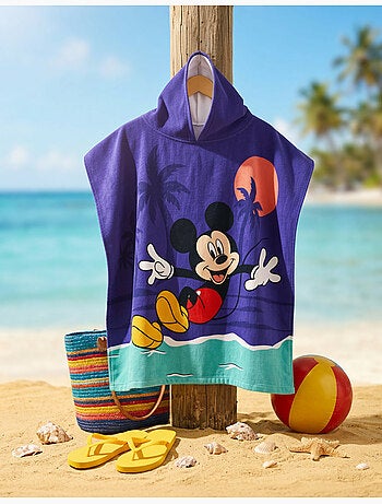 Poncho de Plage Mickey Mouse Disney 55x110cm – Capuche Oreilles – 100% Polyester – Licence Officiell