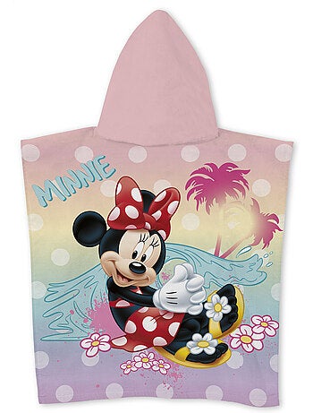 Poncho de Plage Minnie Mouse Happy Days 55x110cm – Pastel Rose – Capuche – 100% Polyester – Licence