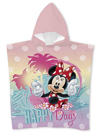 Poncho de plage minnie mouse happy days 55x110cm – pastel rose – capuche – 100% polyester