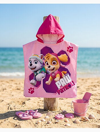 Poncho de plage paw patrol skye everest 55x110cm – rose fuchsia – capuche pointue – 100% polyester