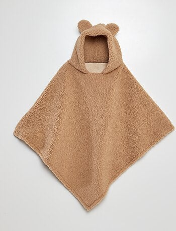 Poncho effet moutonné à capuche avec oreilles