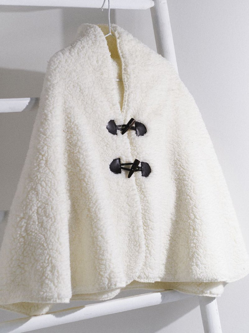 Poncho effet moutonné à capuche Ecru - Kiabi