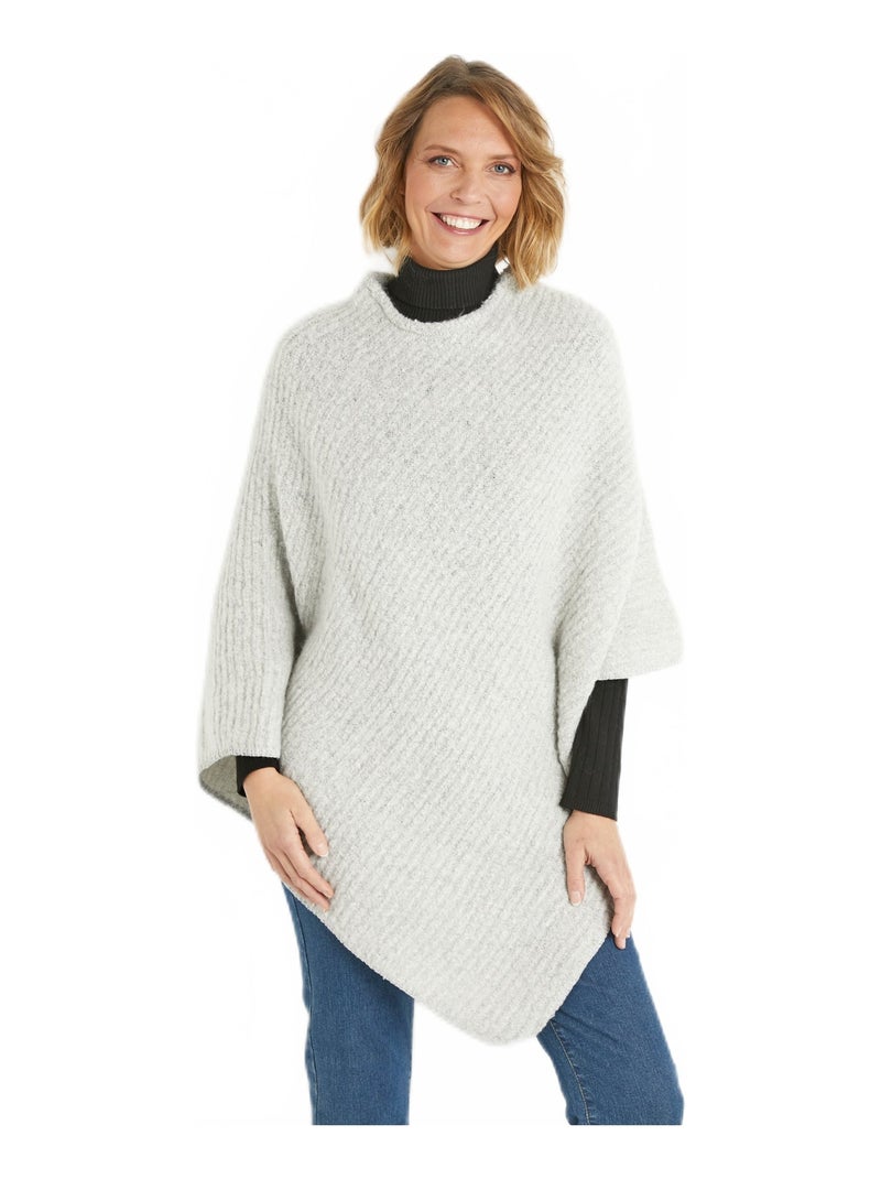 Poncho en maille mousseuse chaude Gris - Kiabi