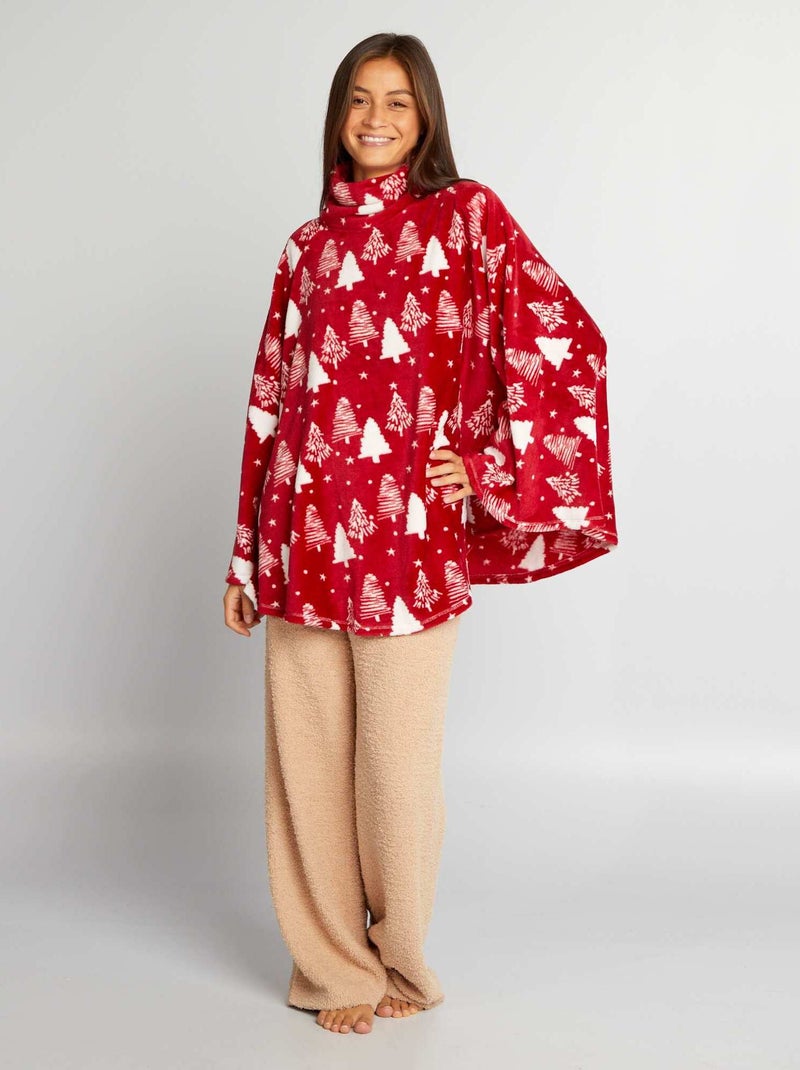 Poncho en maille polaire blanc/rouge - Kiabi