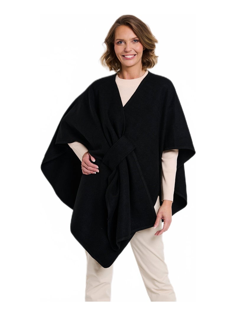 Poncho en tissu chaud biais ton sur ton Noir - Kiabi