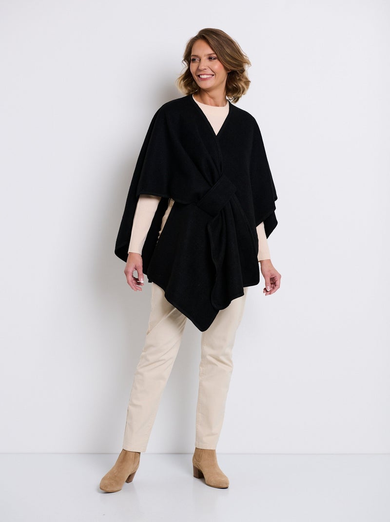 Poncho en tissu chaud biais ton sur ton Noir - Kiabi