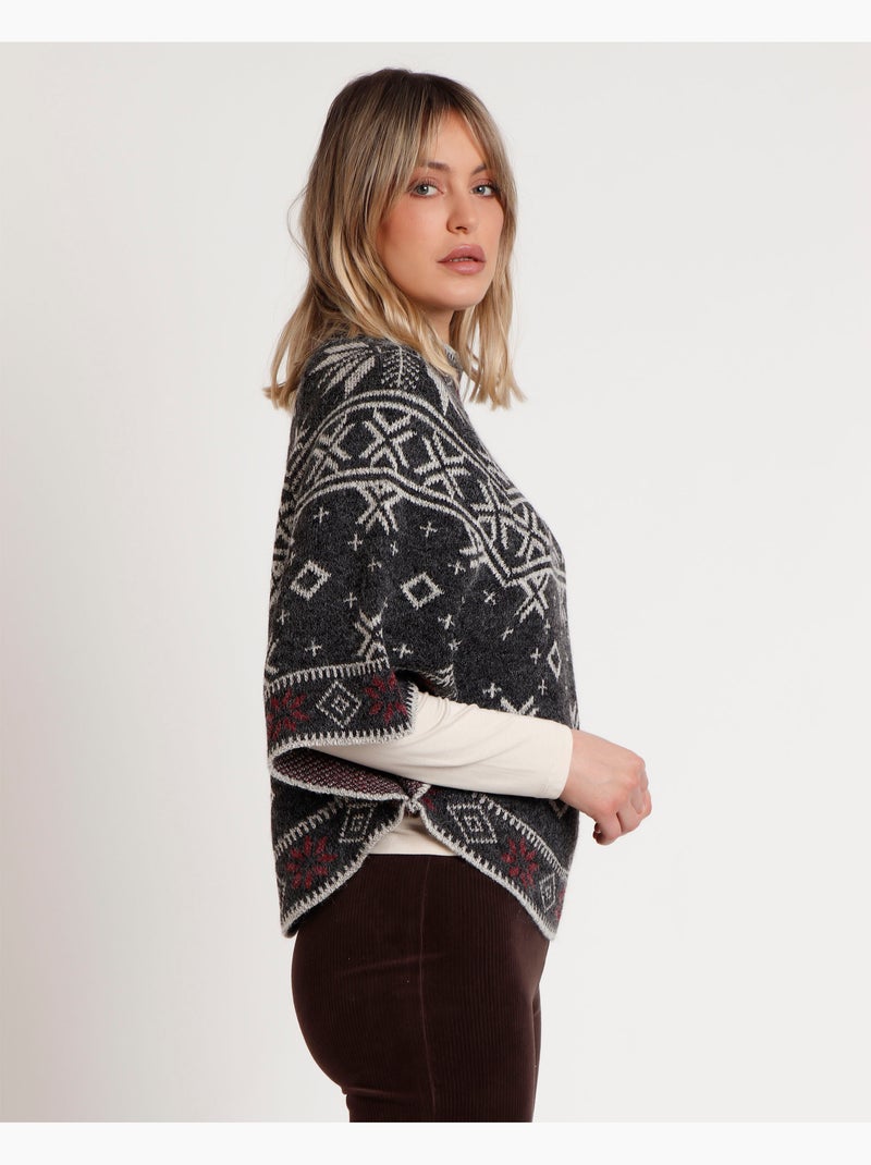 Poncho en tricot à bordure de neige ADMAS pour femme Gris - Kiabi