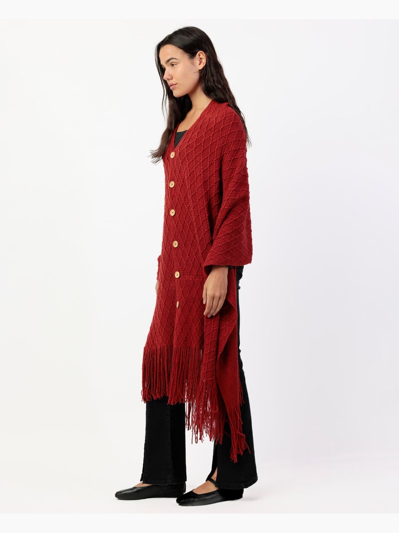 Poncho en tricot ouvert pour femme ADMAS avec boutons et élégance tricotée Orange corail - Kiabi