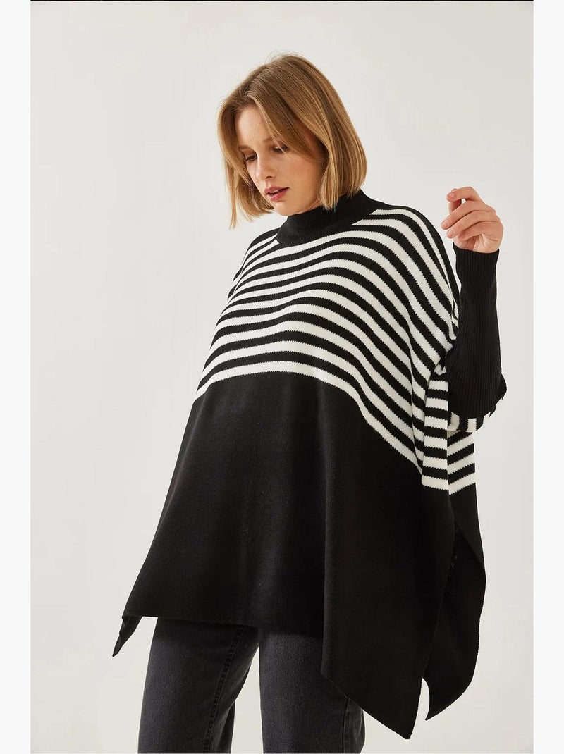Poncho en tricot rayé lucci Noir - Kiabi