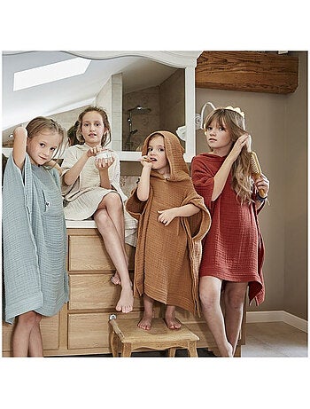 Poncho enfant avec capuche - quadruple gaze de coton 220 g/m² – gaïa