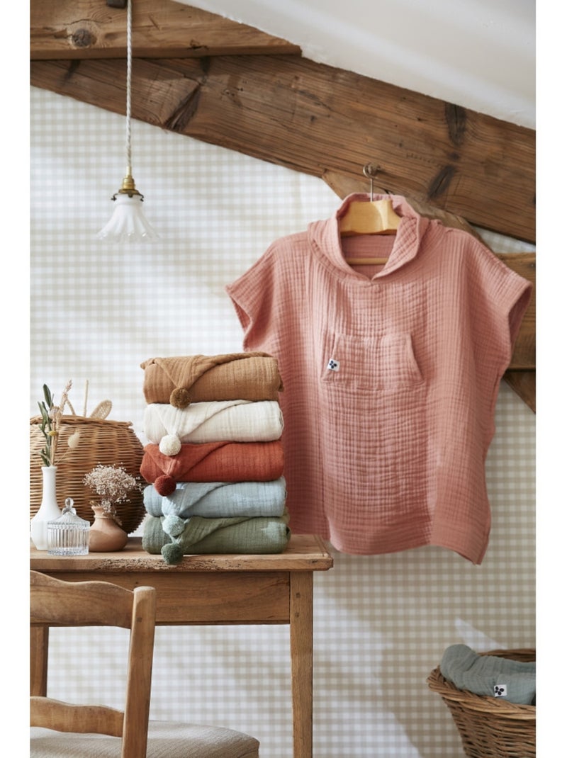 Poncho enfant avec capuche - quadruple  gaze de coton 220 g/m² – gaïa Peche - Kiabi