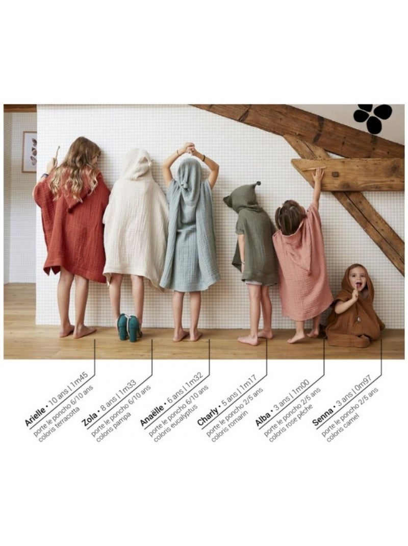 Poncho enfant avec capuche - quadruple  gaze de coton 220 g/m² – gaïa Peche - Kiabi