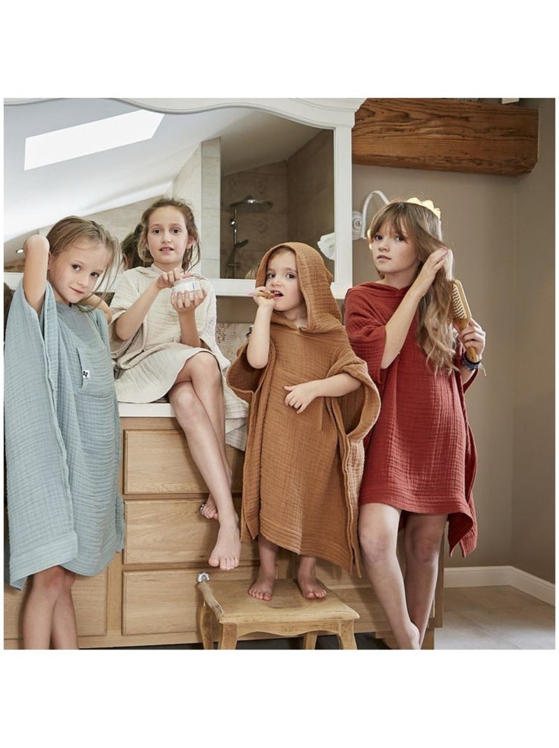 Poncho enfant avec capuche - quadruple  gaze de coton 220 g/m² – gaïa Peche - Kiabi