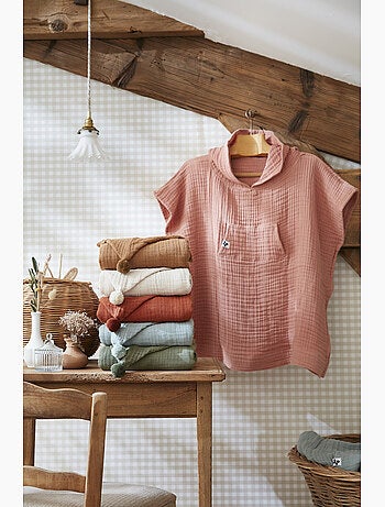 Poncho enfant avec capuche - Quadruple gaze de coton 220 g/m² – Gaïa