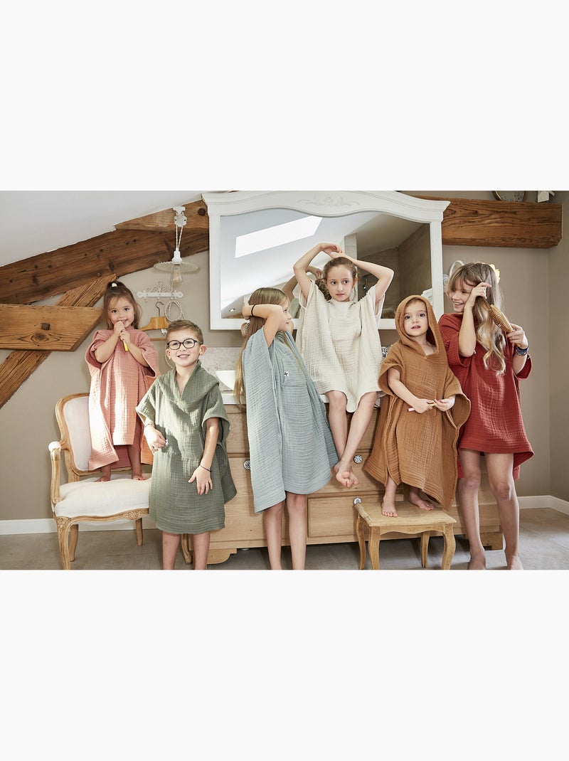 Poncho enfant avec capuche - Quadruple  gaze de coton 220 g/m² – Gaïa Terracotta - Kiabi