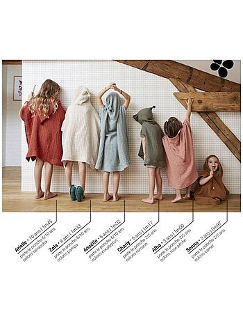 Poncho enfant avec capuche - quadruple gaze de coton 220 g/m² – gaïa