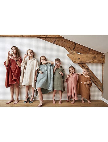 Poncho enfant avec capuche - quadruple gaze de coton 220 g/m² – gaïa