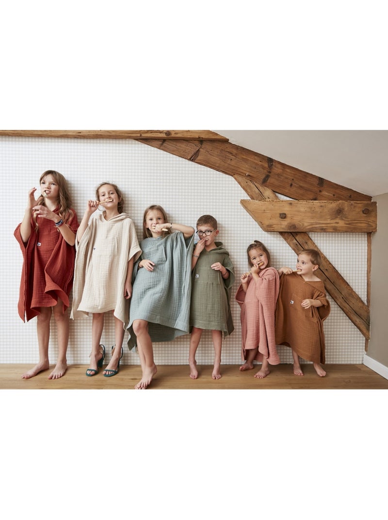 Poncho enfant avec capuche - quadruple  gaze de coton 220 g/m² – gaïa Vert romarin - Kiabi
