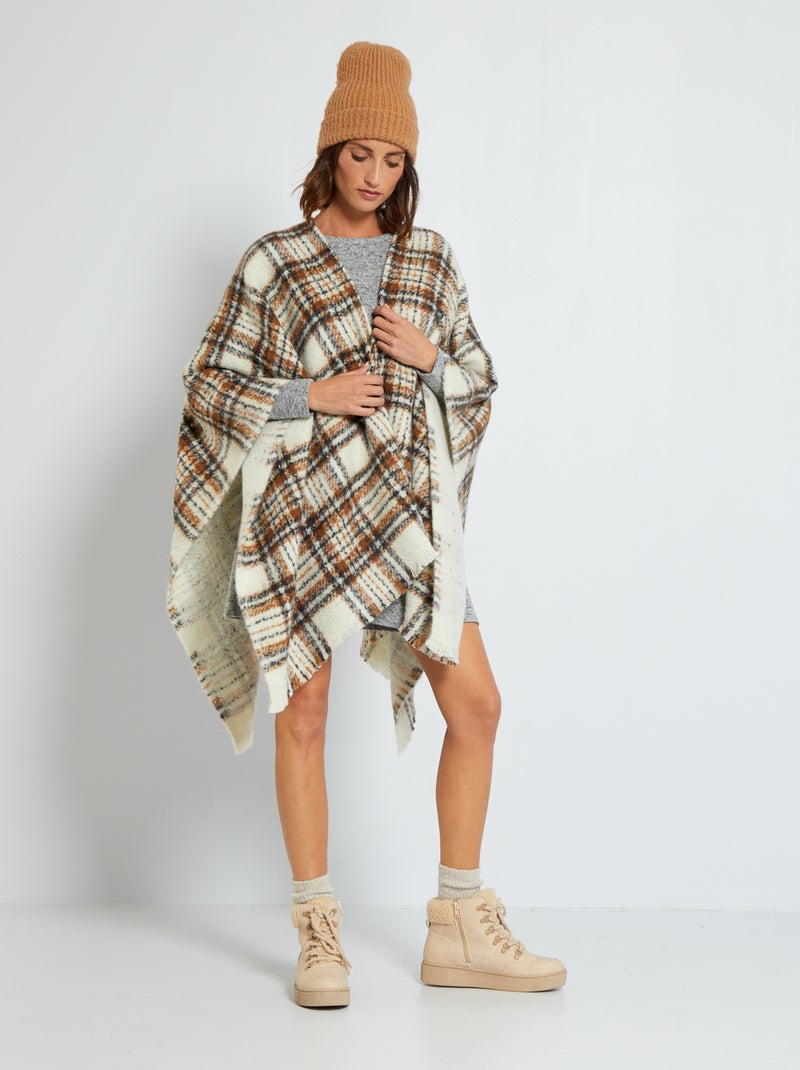 Poncho épais façon plaid Marron à carreaux - Kiabi