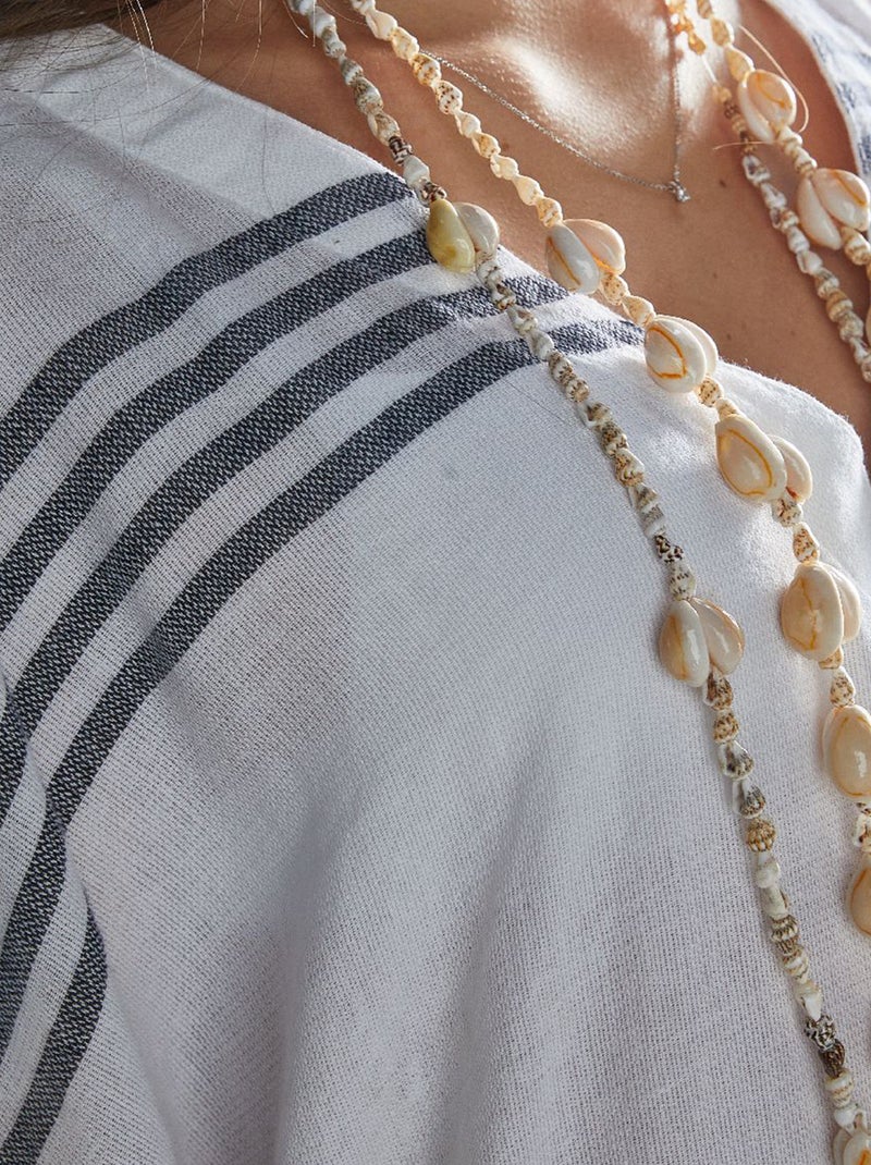 Poncho fouta avec franges blanc - Kiabi