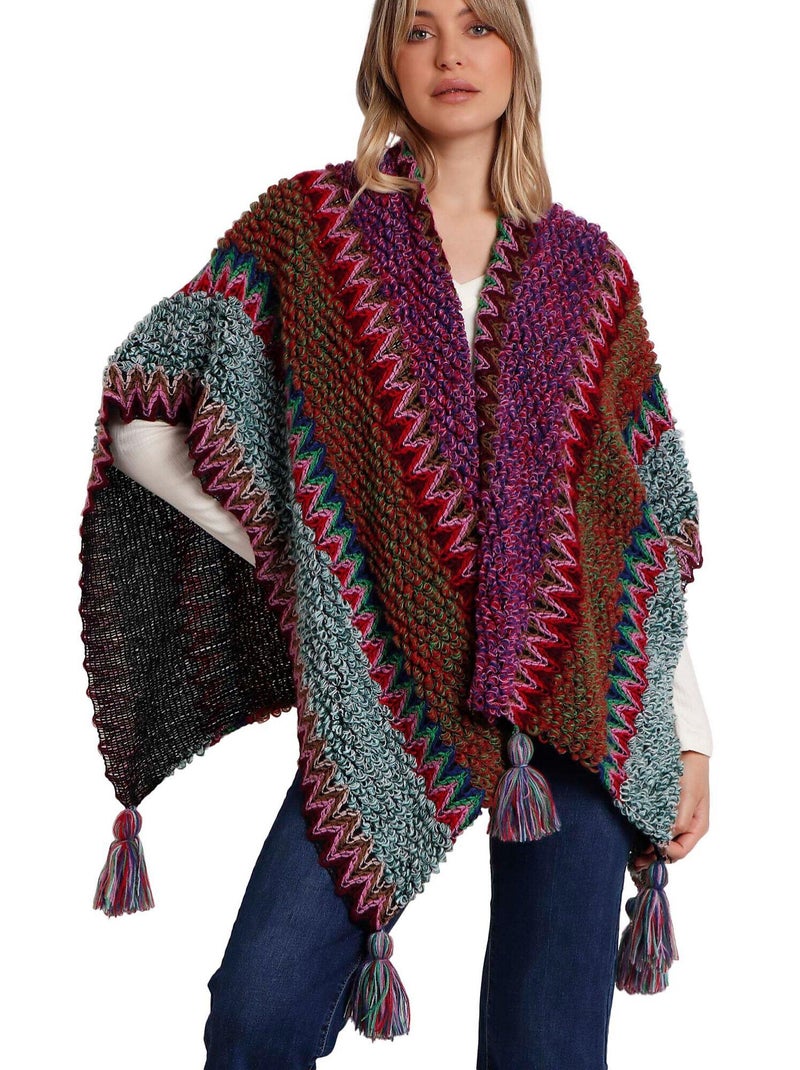Poncho ouvert Azteca Rose fushia - Kiabi