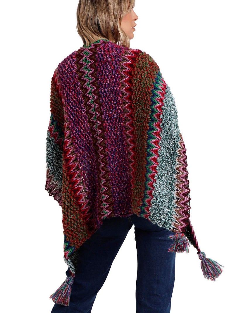 Poncho ouvert Azteca Rose fushia - Kiabi