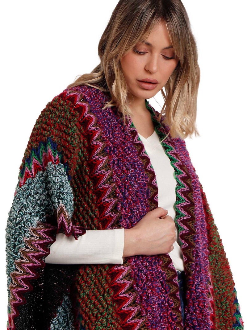 Poncho ouvert Azteca Rose fushia - Kiabi