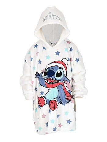Poncho plaid à capuche molletonné Disney Stitch polyester
