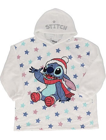 Poncho plaid à capuche molletonné Disney Stitch polyester