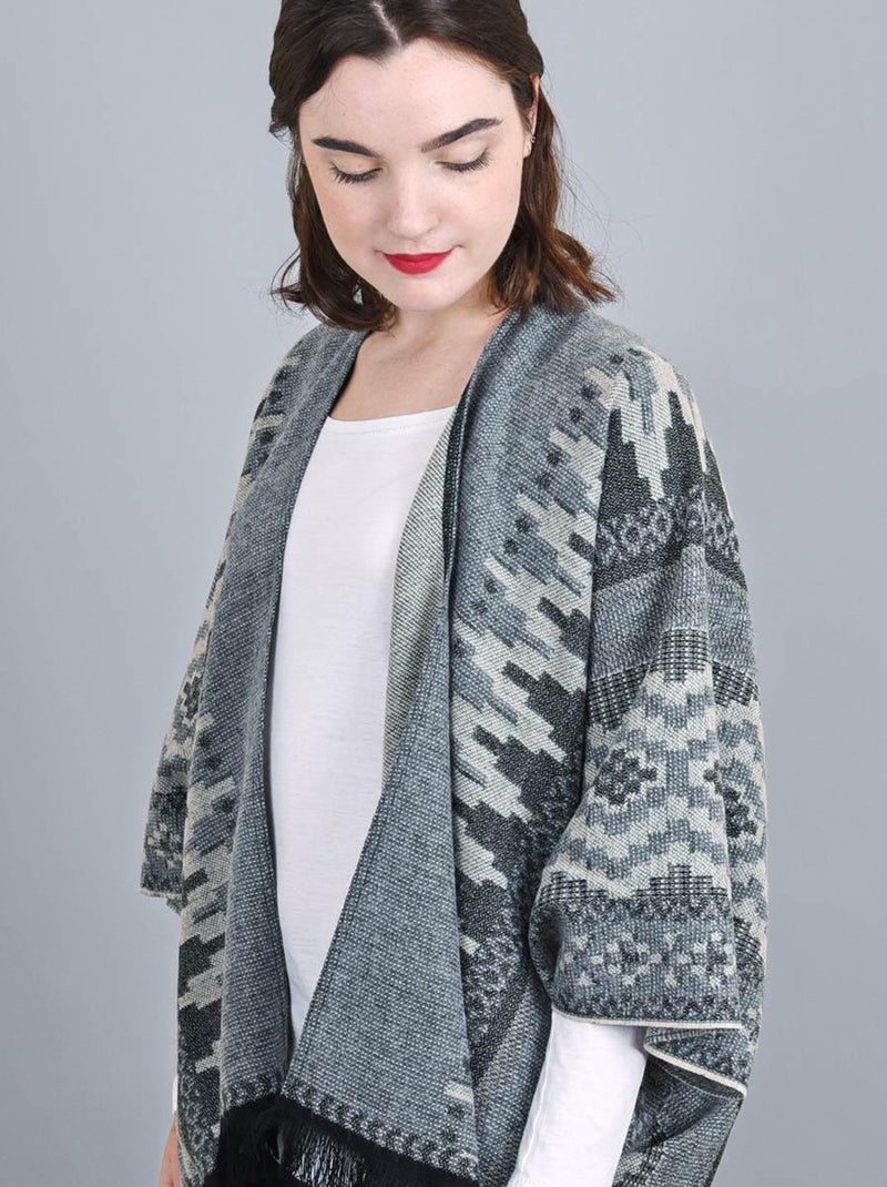 Poncho Poches Aztèque - Fabriqué en France Gris - Kiabi