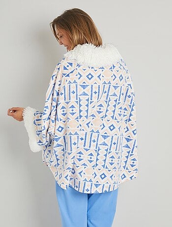 Poncho polaire chaud imprimé col boule