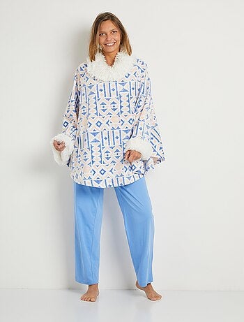 Poncho polaire chaud imprimé col boule
