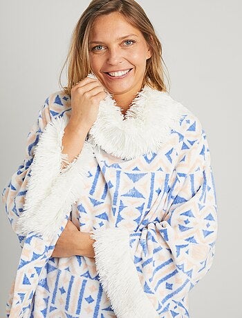 Poncho polaire chaud imprimé col boule