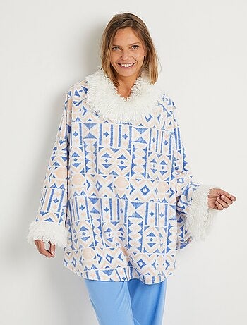 Poncho polaire chaud imprimé col boule