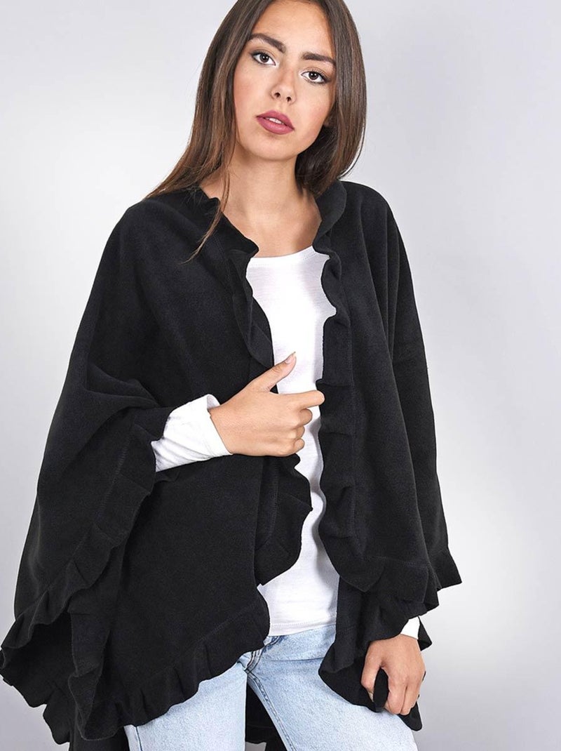 Poncho Polaire Frou-Frou Noir - Kiabi
