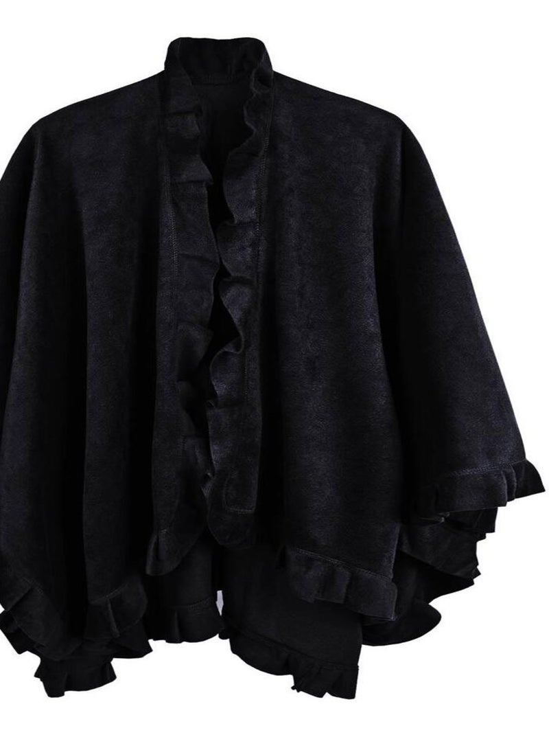 Poncho Polaire Frou-Frou Noir - Kiabi
