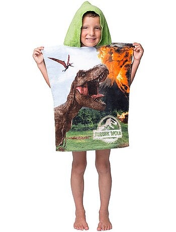 Poncho serviette éponge à capuche coton Jurassic World dinosaures 50 x 115