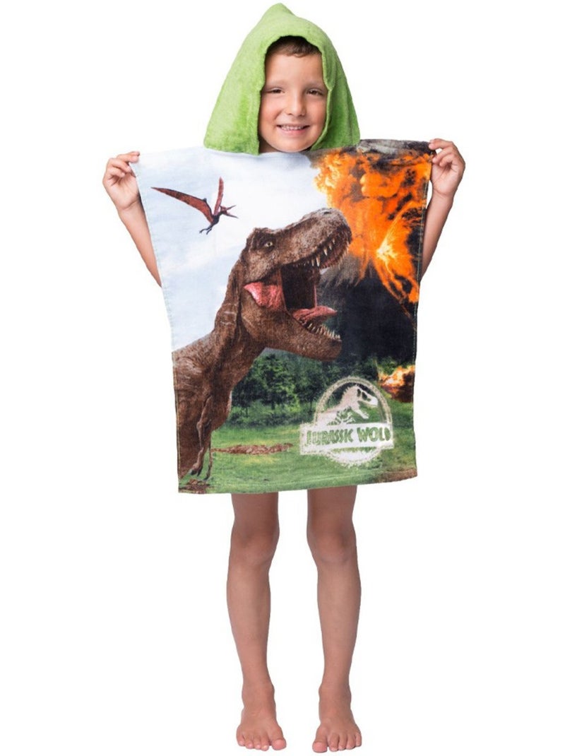 Poncho serviette éponge à capuche coton Jurassic World dinosaures 50 x 115 Vert - Kiabi