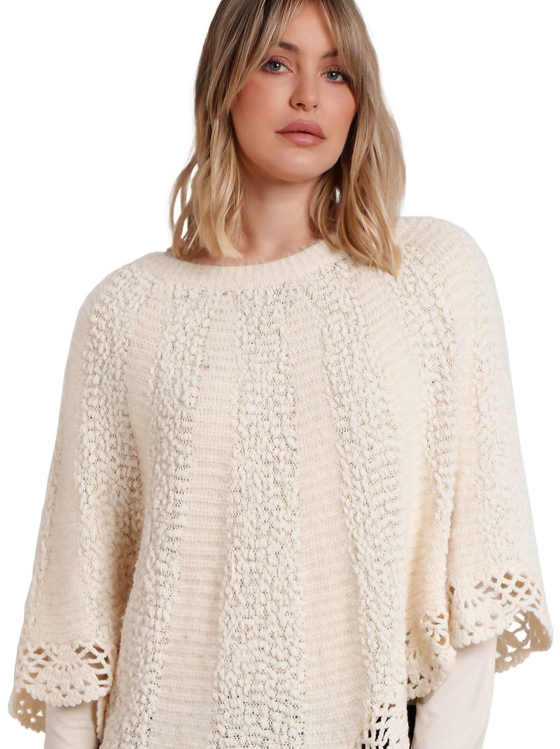 Poncho uni romantic Ecru - Kiabi