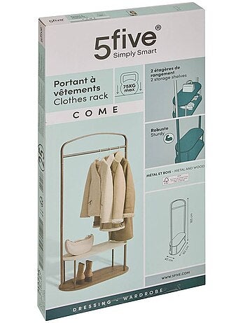 Portant à vêtements 2 étagères effet bois et marbre come