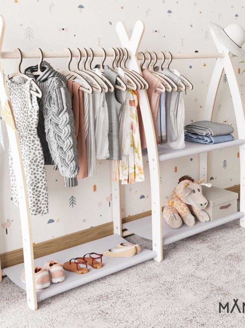 Portant à vêtements enfant  – bois 106 × 32 × 95 cm Gris clair - Kiabi