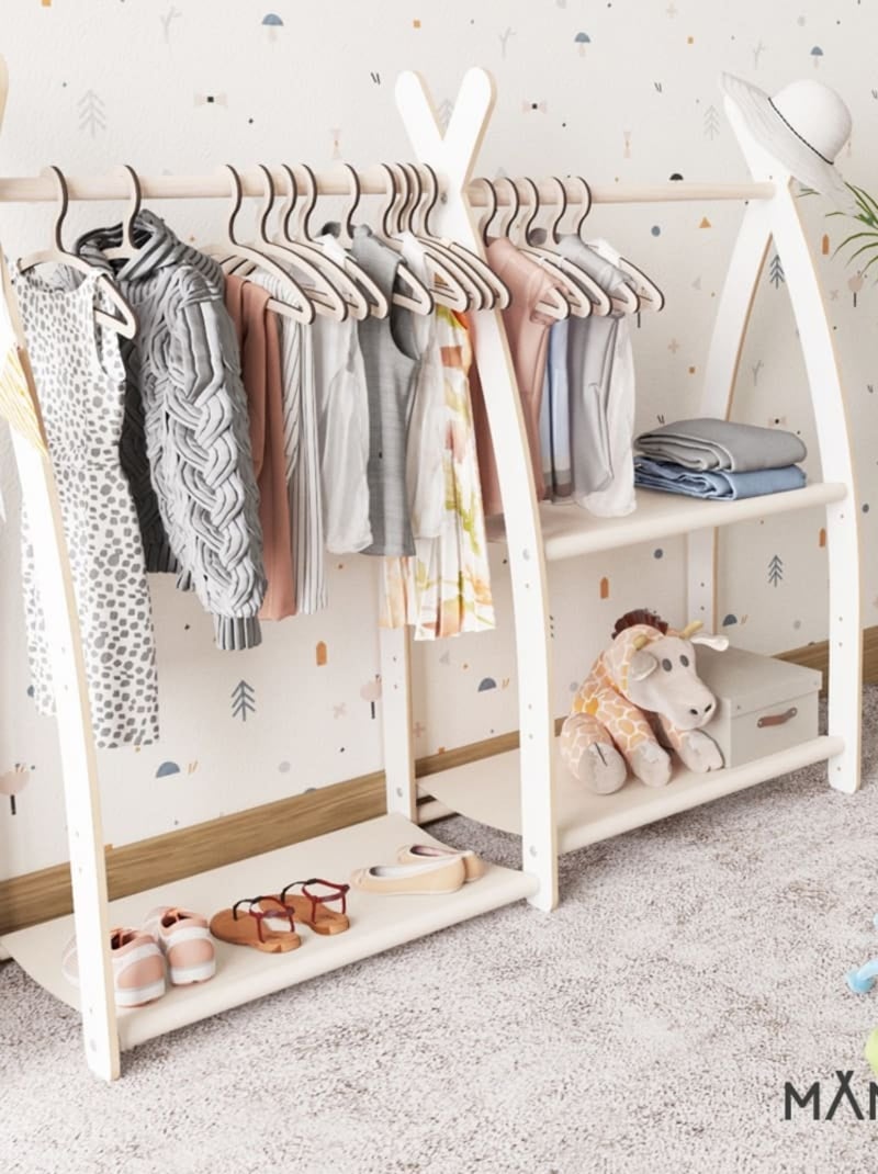 Portant à vêtements enfant mamoi bois blanc 106 × 32 × 95 cm Gris - Kiabi