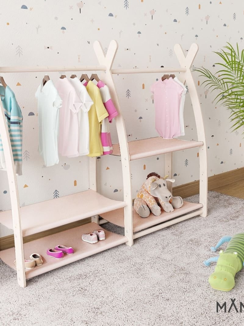 Portant à vêtements enfant mamoi bois naturel 106 × 32 × 95 cm Gris - Kiabi